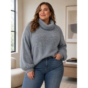 Kate & Sam Blue Eyelash Sweater Size XXL Cozy Soft Fall-Winter Coastal Cottage